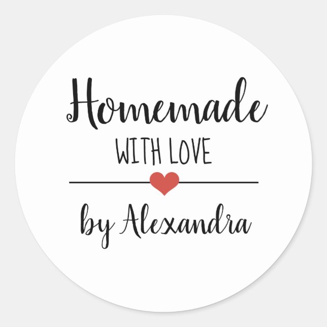 Adesivo Redondo Homemade com amor simples e personalizado de scrip (Frente)