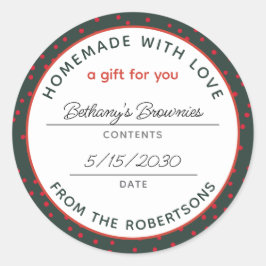 Adesivo Redondo Homemade com Amor Vermelho Festivo Verde