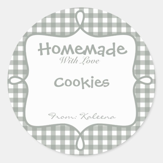 Adesivo Redondo Homemade Com Cinza De Amor Gingham (Frente)