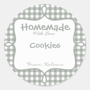 Adesivo Redondo Homemade Com Cinza De Amor Gingham
