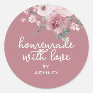 Adesivo Redondo Homemade com Love Floral Rosa Burgundy - Classe de