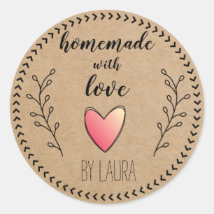 Adesivo Redondo Homemade com Love Heart Kraft Paper Personalizar