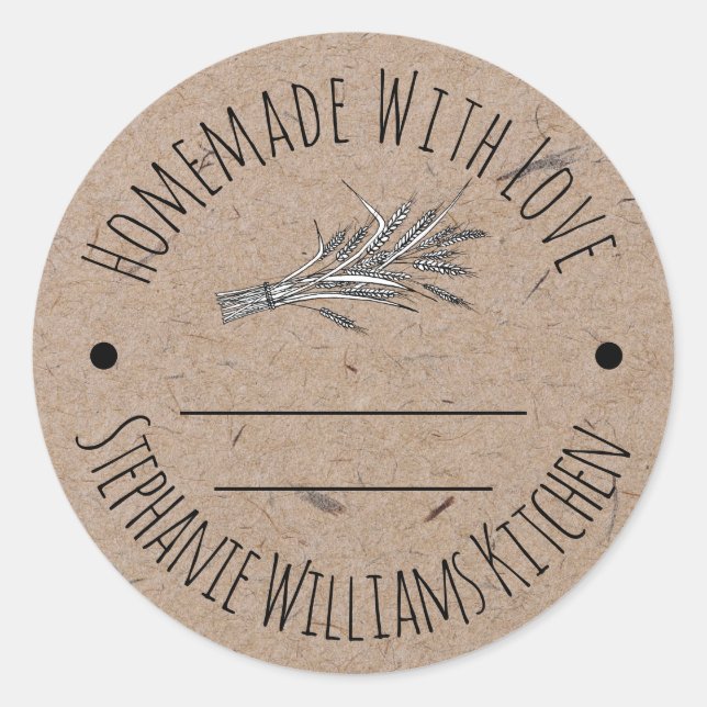 Adesivo Redondo Homemade com Love Kraft Paper, Baking (Frente)