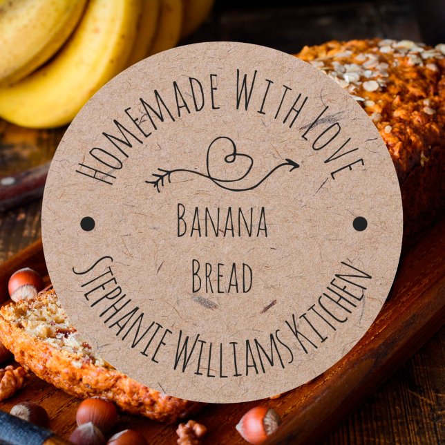 Adesivo Redondo Homemade com Love Kraft Paper | Mercadorias cozida (Criador carregado)