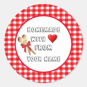 Adesivo Redondo Homemade com Love Red Gingham Round Sticker