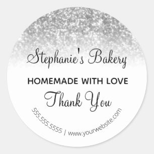 Adesivo Redondo Homemade com Love Silver Glitter Obrigado