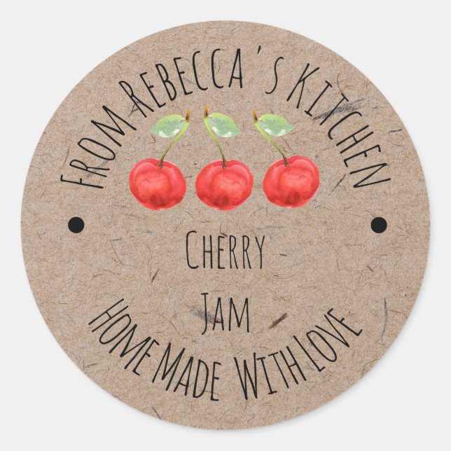 Adesivo Redondo Homemade com o amor Cherry Jam Label (Frente)