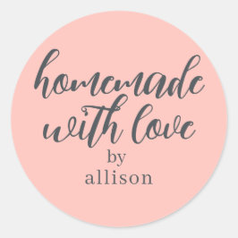 Adesivo Redondo Homemade com o Amor, Presente Rosa Pastel Personal