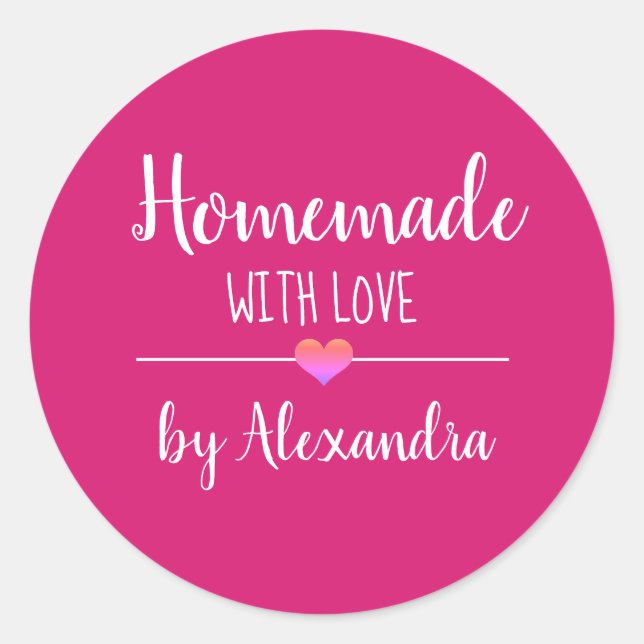 Adesivo Redondo Homemade com o nome do script rosa de amor (Frente)