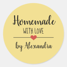 Adesivo Redondo Homemade com personalização de script amarelo amor