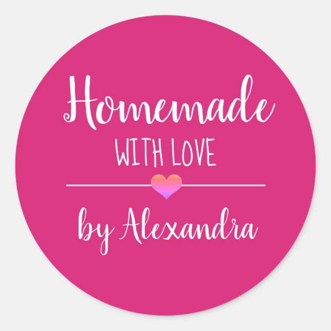 Adesivo Redondo Homemade com um nome de script branco rosa com amo (Frente)