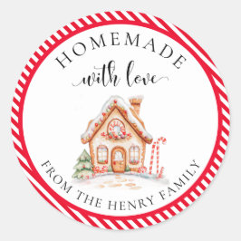 Adesivo Redondo Homemade Com Vinhetas De Presente De Natal Com Amo
