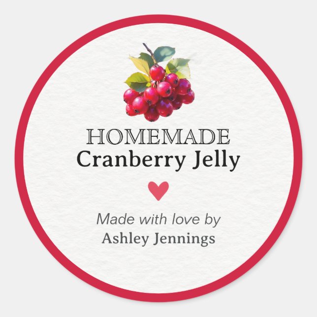 Adesivo Redondo Homemade Cranberry Jelly Label Custom Sticker  (Frente)