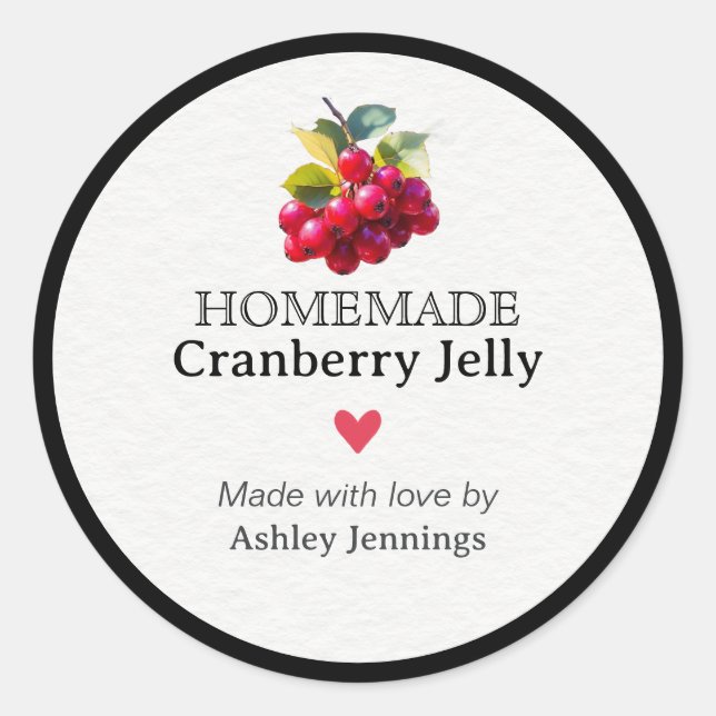 Adesivo Redondo Homemade Cranberry Jelly Label Custom Sticker  (Frente)