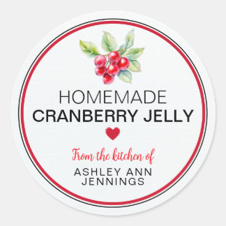 Adesivo Redondo Homemade Cranberry Jelly Label | Holiday Canning