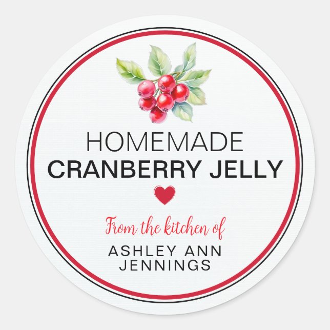 Adesivo Redondo Homemade Cranberry Jelly Label | Holiday Canning (Frente)