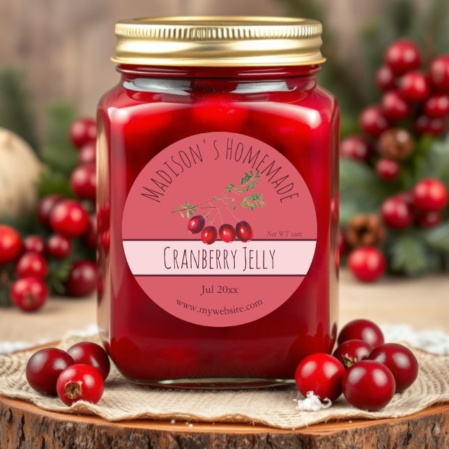 Adesivo Redondo Homemade Cranberry Jelly Labels (Criador carregado)
