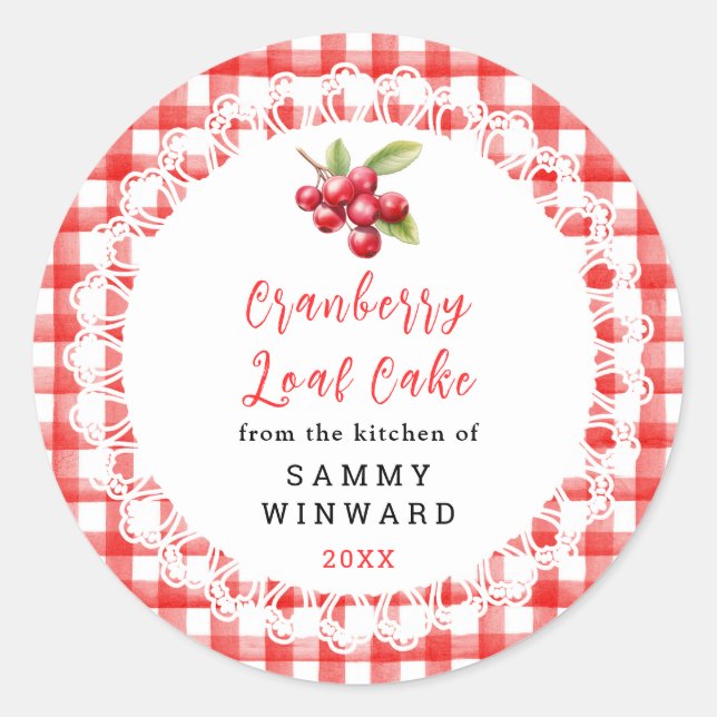 Adesivo Redondo Homemade Cranberry Loaf Cake Label (Frente)