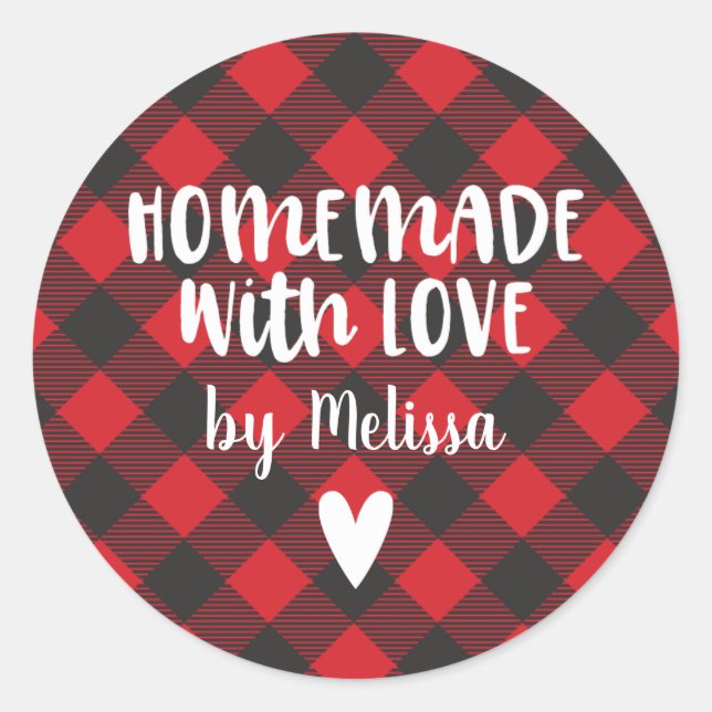 Adesivo Redondo Homemade Da Xadrez De Buffalo De Natal Com Amor (Frente)