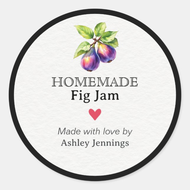 Adesivo Redondo Homemade Fig Jam Label Canning Sticker (Frente)