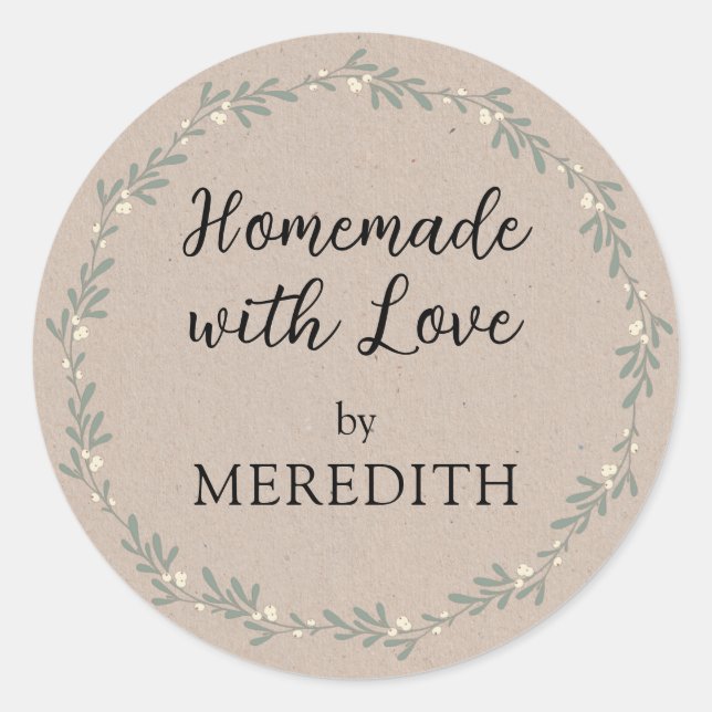 Adesivo Redondo Homemade Holiday com Love Personalised Kraft (Frente)