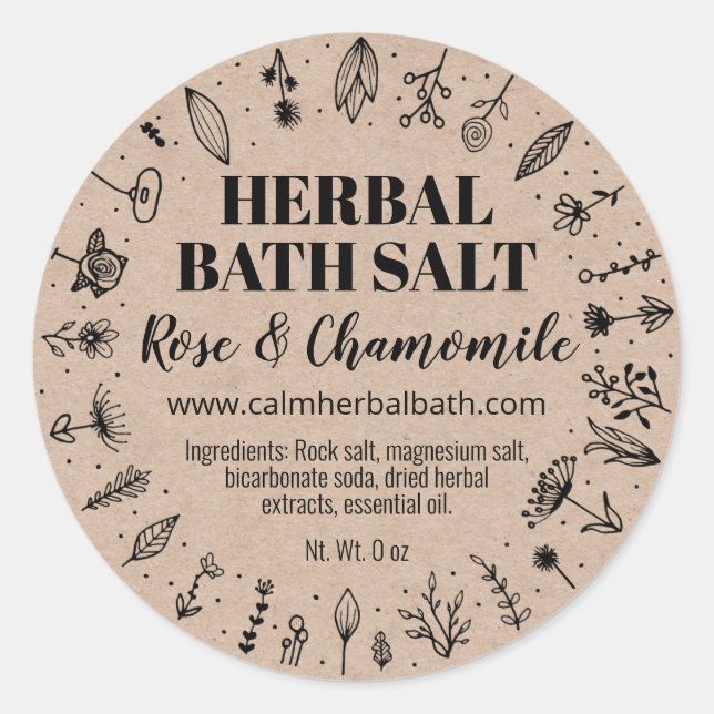 Adesivo Redondo Homemade Kraft Herbal Bath Salt Labels (Frente)