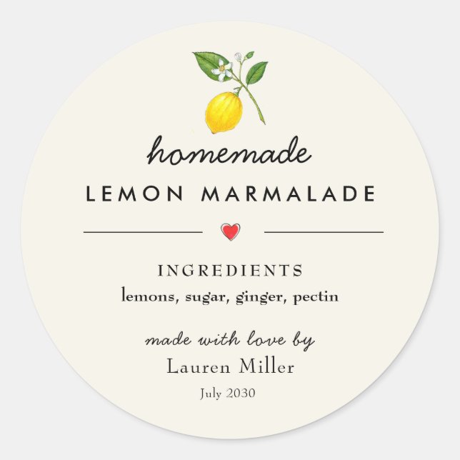 Adesivo Redondo Homemade Lemon marmalade Modern Jar (Frente)