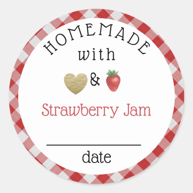 Adesivo Redondo Homemade Moderna Strawberry Jam Gingham (Frente)