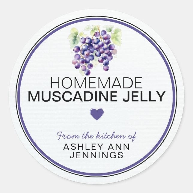 Adesivo Redondo Homemade Muscadine Jelly Label Canning Stickers (Frente)