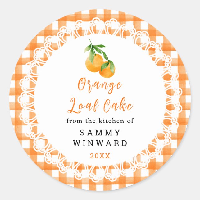 Adesivo Redondo Homemade Orange Loaf Cake Label (Frente)