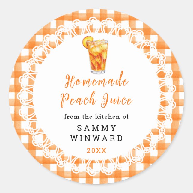 Adesivo Redondo Homemade Peach Juice Drink Label (Frente)