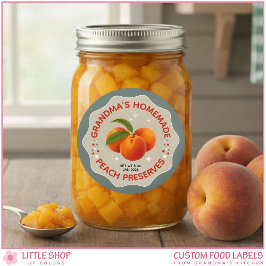 Adesivo Redondo Homemade Peach Preserves Canning Jar Labels
