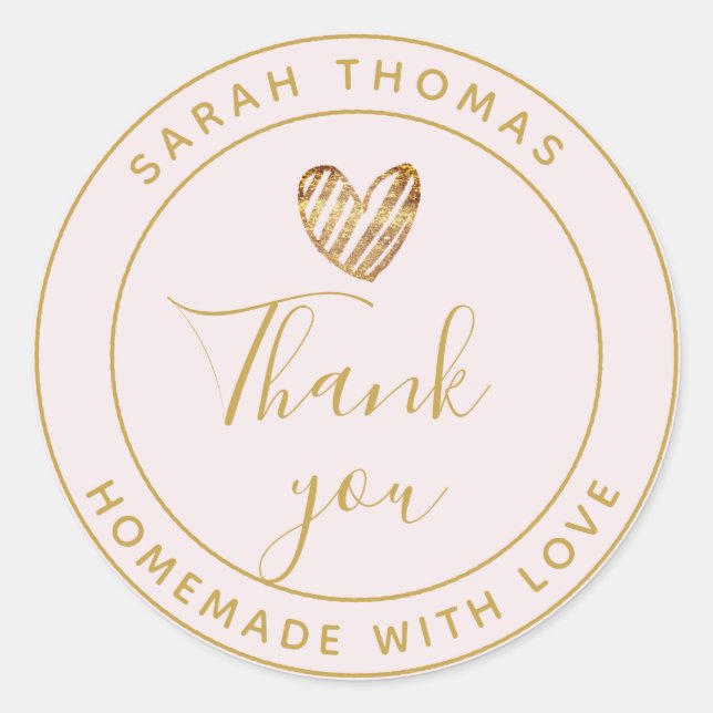 Adesivo Redondo Homemade Personalizada com Amor, Dourado Moderno (Frente)