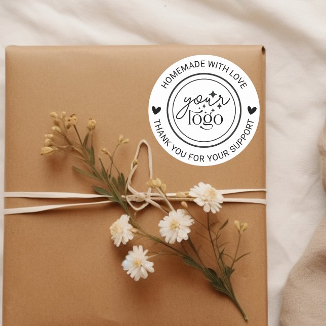 Adesivo Redondo Homemade Personalizada Obrigado (handmade logo thank you for your support sticker
)