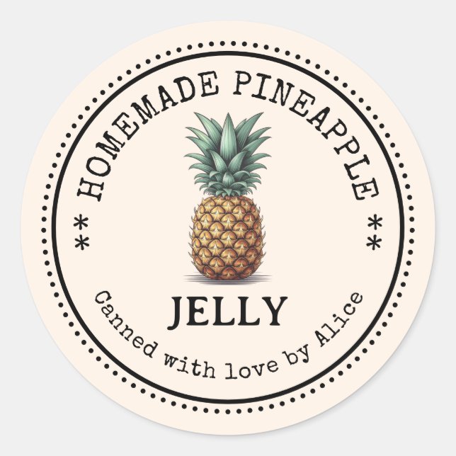 Adesivo Redondo Homemade Pineapple Jelly Canning Jar Labels (Frente)