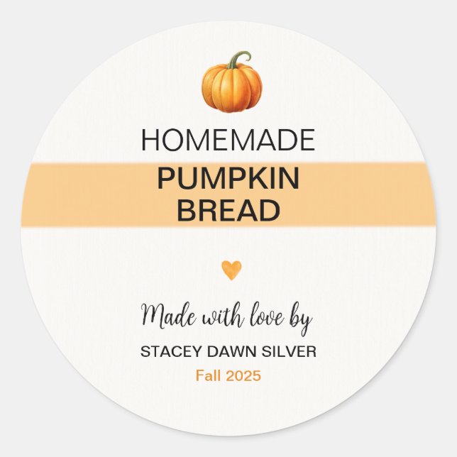 Adesivo Redondo Homemade Pumpkin Bread Labels Fall Stickers (Frente)