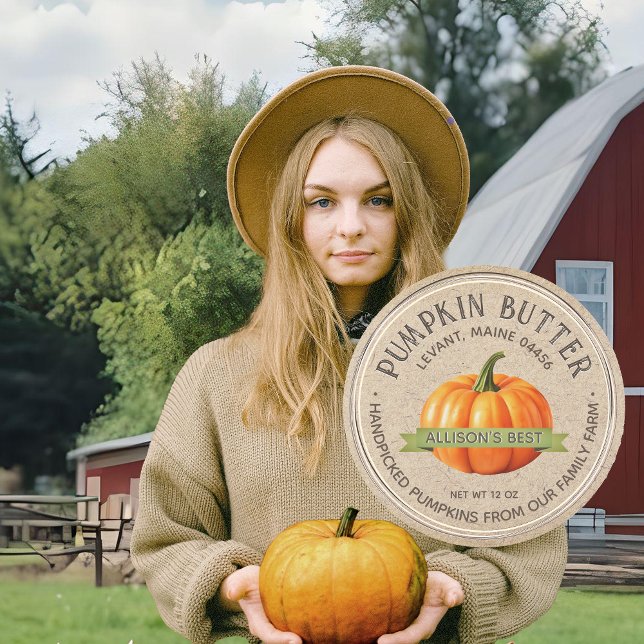 Adesivo Redondo HOMEMADE PUMPKIN BUTTER Grunge Font Kraft Brown (Criador carregado)