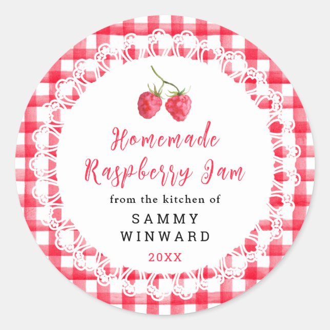 Adesivo Redondo Homemade Raspberry Jam Label (Frente)
