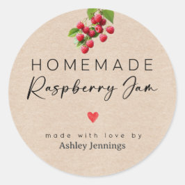 Adesivo Redondo Homemade Raspberry Jam Labels | Made with Love