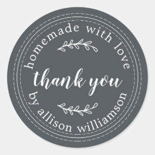 Adesivo Redondo Homemade Russo Com Amor De Papel Kraft Obrigado