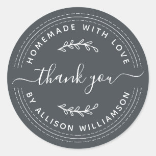 Adesivo Redondo Homemade Russo Com Amor Ofblack Obrigado