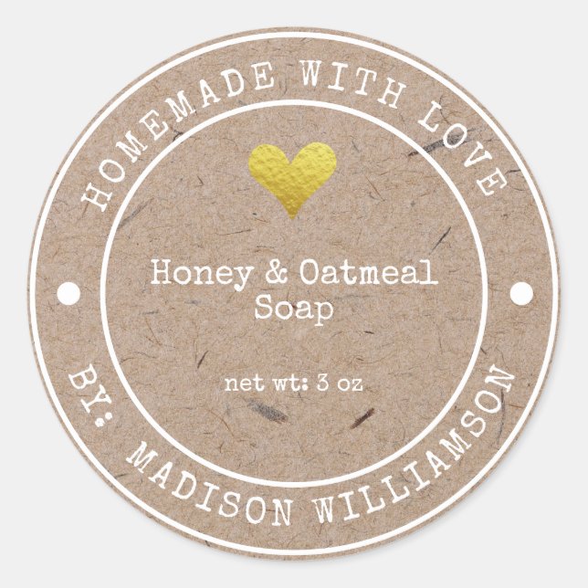 Adesivo Redondo Homemade Russo com Amor | Rótulo do sabão (Frente)