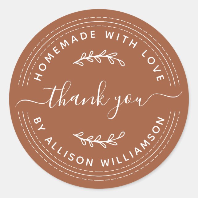 Adesivo Redondo Homemade Russo Com Amor TerraCotta Obrigado (Frente)