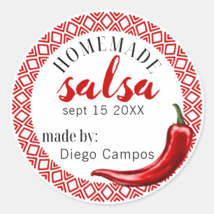 Adesivo Redondo Homemade Salsa Canning Label Tomatos Chili Pepper