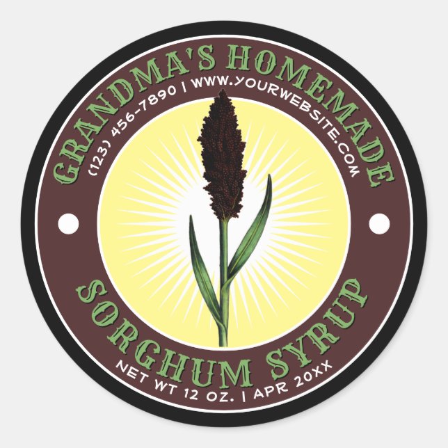 Adesivo Redondo Homemade Sorghum Syrup Label Modelo (Frente)