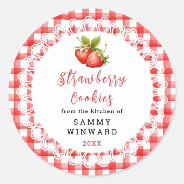 Adesivo Redondo Homemade Strawberry Cookies Label (Frente)