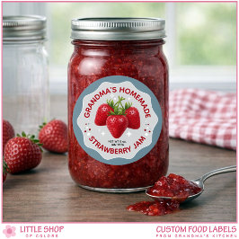 Adesivo Redondo Homemade Strawberry Jam Canning Jar Labels