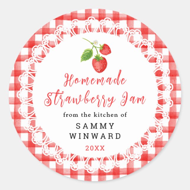 Adesivo Redondo Homemade Strawberry Jam Label (Frente)