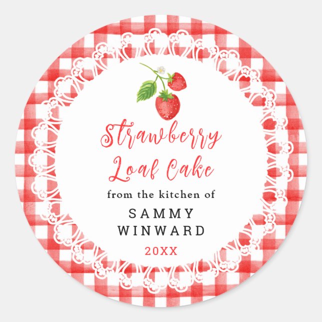 Adesivo Redondo Homemade Strawberry Loaf Cake Label (Frente)