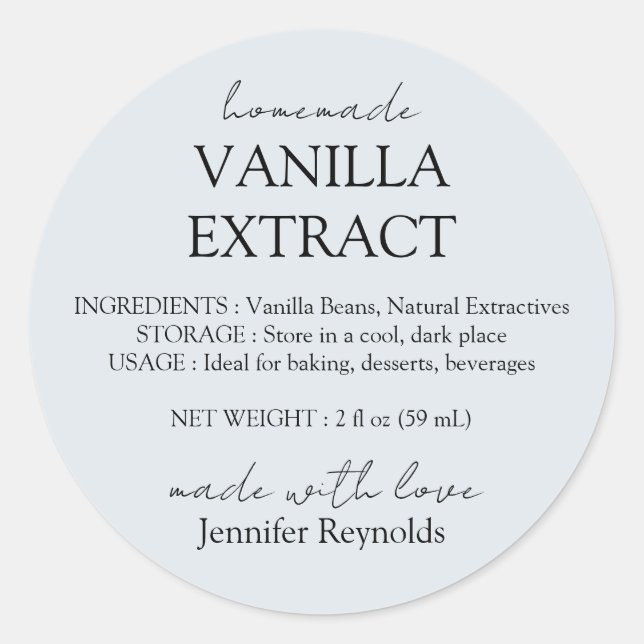 Adesivo Redondo Homemade Vanilla Extract blue grey Instructions (Frente)